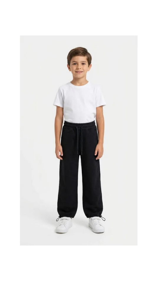 Boys' solid black straight sweatpants with adjustable ankle toggles from TREE
