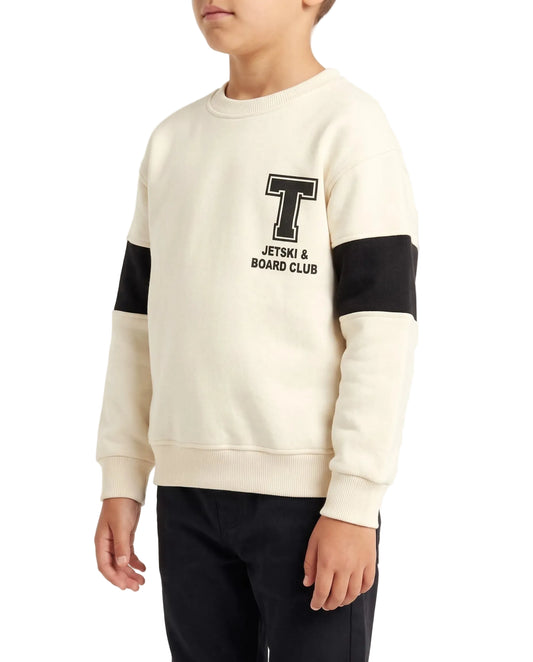 Boys' printed cut-and-sew sweatshirt beige and black - TREE