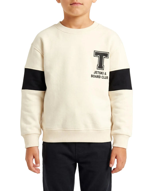 Boys' printed cut-and-sew sweatshirt beige and black - TREE