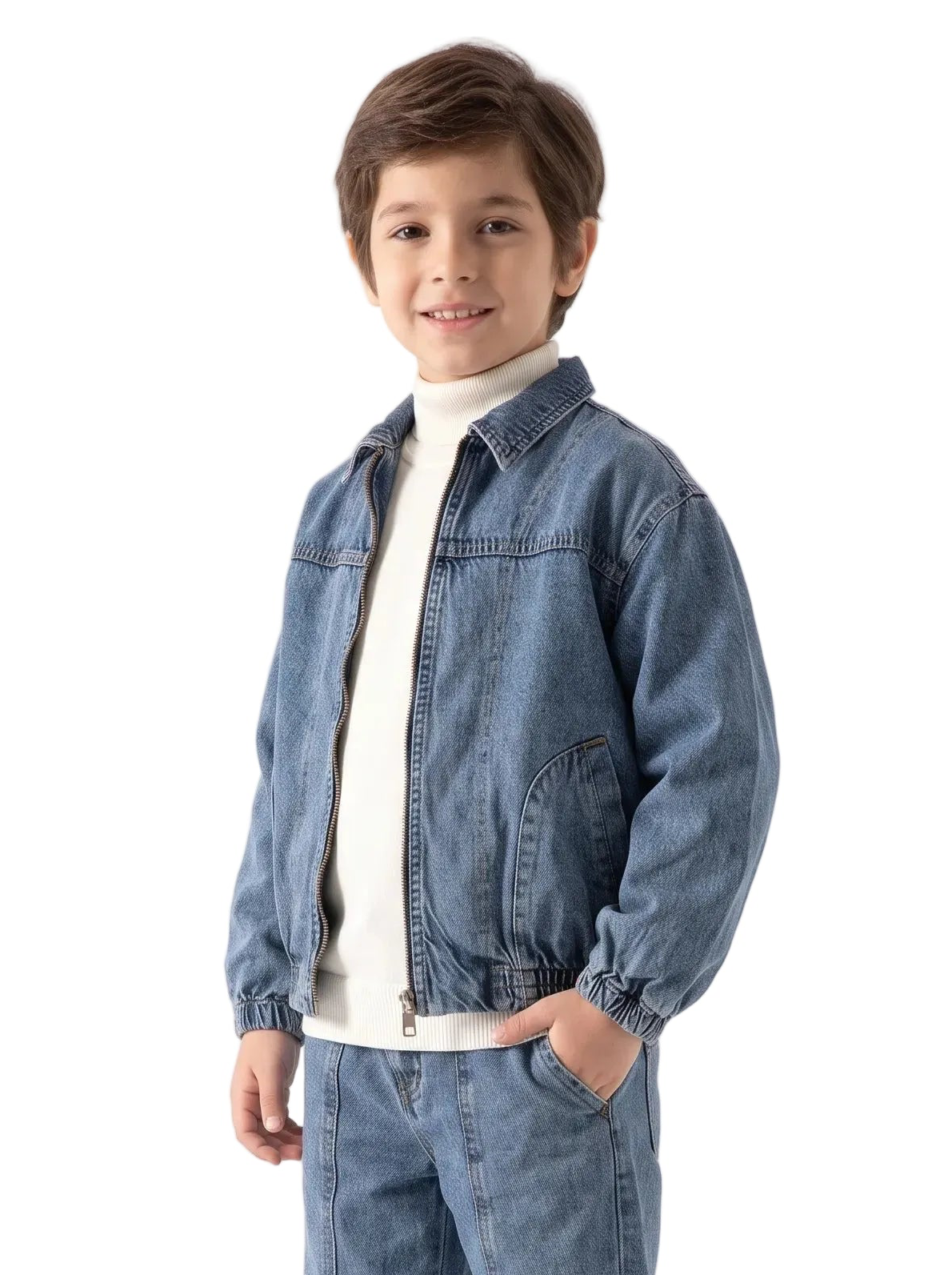 Boys' blue denim zipper jacket by TREE   