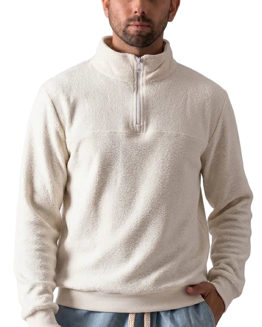 Men's Cotton Sherpa Quarter-Zip Sweatshirt Off-White