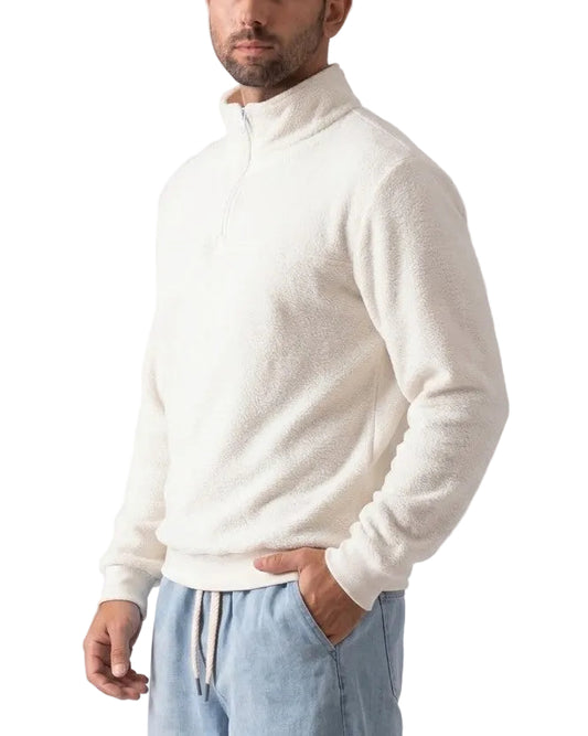Men's Cotton Sherpa Quarter-Zip Sweatshirt Off-White