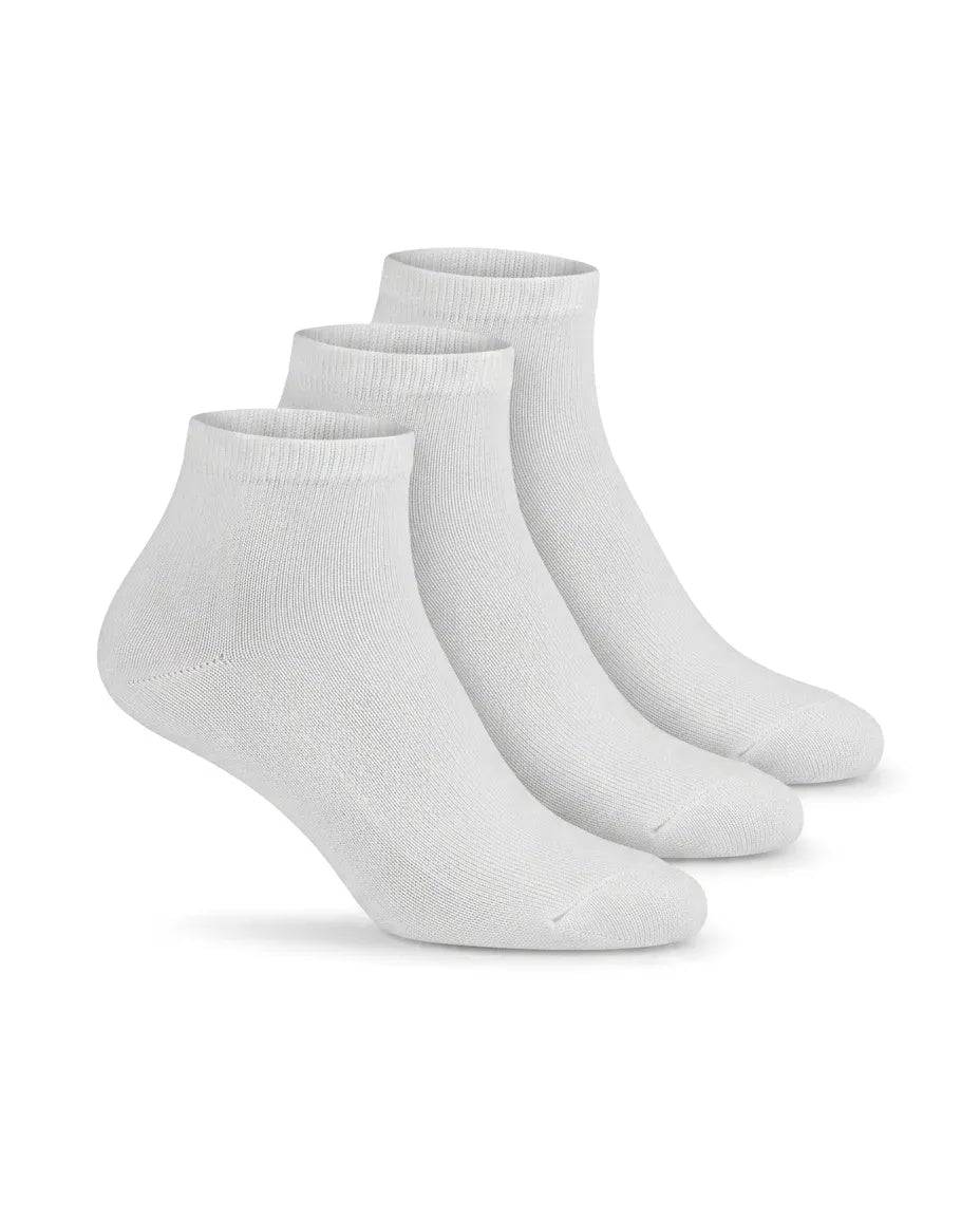 View of kids' white cotton short socket socks in a clean white shade by TREE.