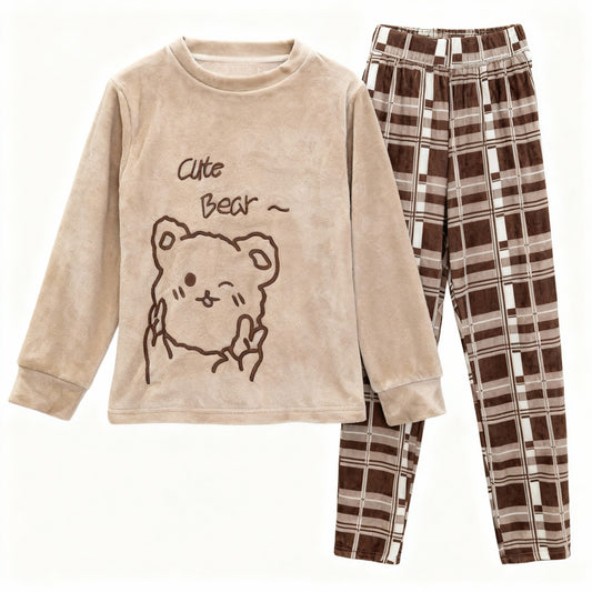 Girls' soft velvet pajama set