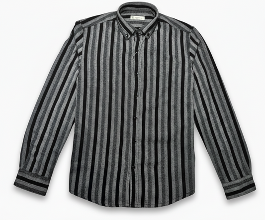 Men's Winter Striped Long Sleeve Shirt - Black