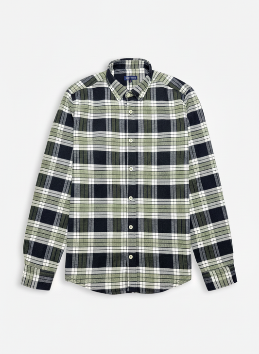 Men's Winter Plaid Long Sleeve Shirt-Black*olive