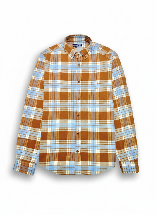 Men's  Winter Plaid Long Sleeve Shirt-Brown