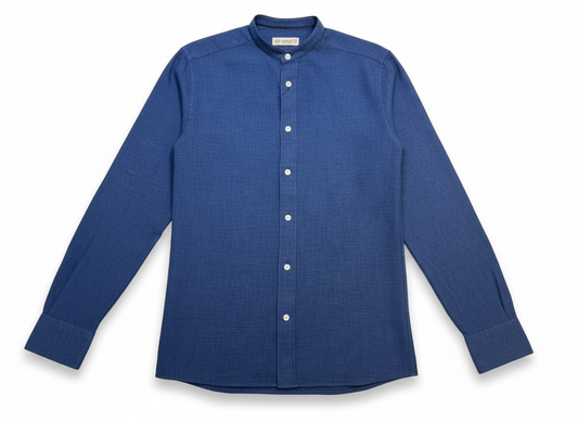 Men's Long Sleeve Henley Collar Shirt - Dark Blue