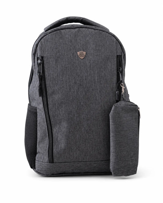 Grey Multi-Pocket Backpack with Black Details