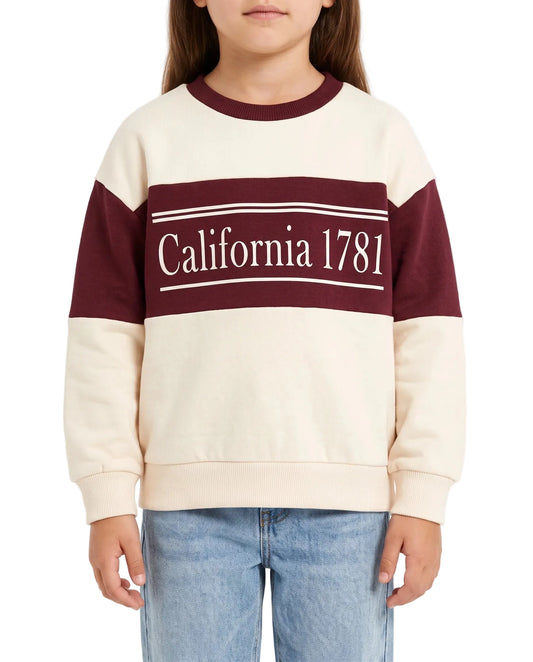 Girls' printed crewneck sweatshirt beige and maroon - TREE