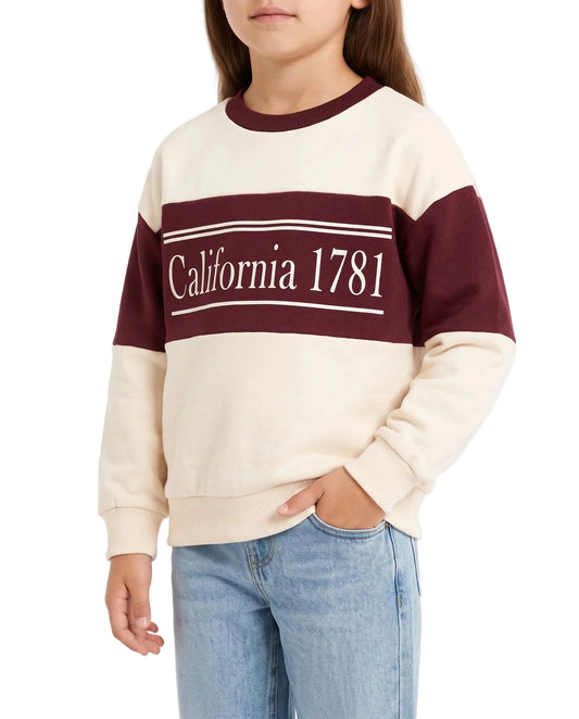 Girls' printed crewneck sweatshirt beige and maroon - TREE