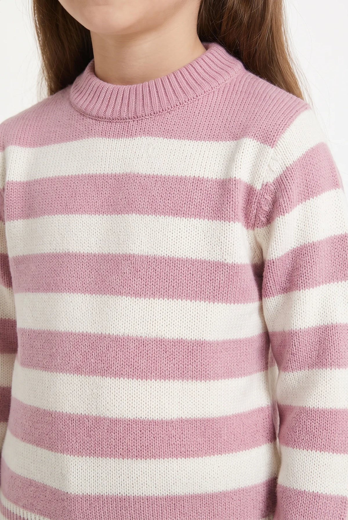 Girls' striped knit sweater cashmere and off-white - TREE