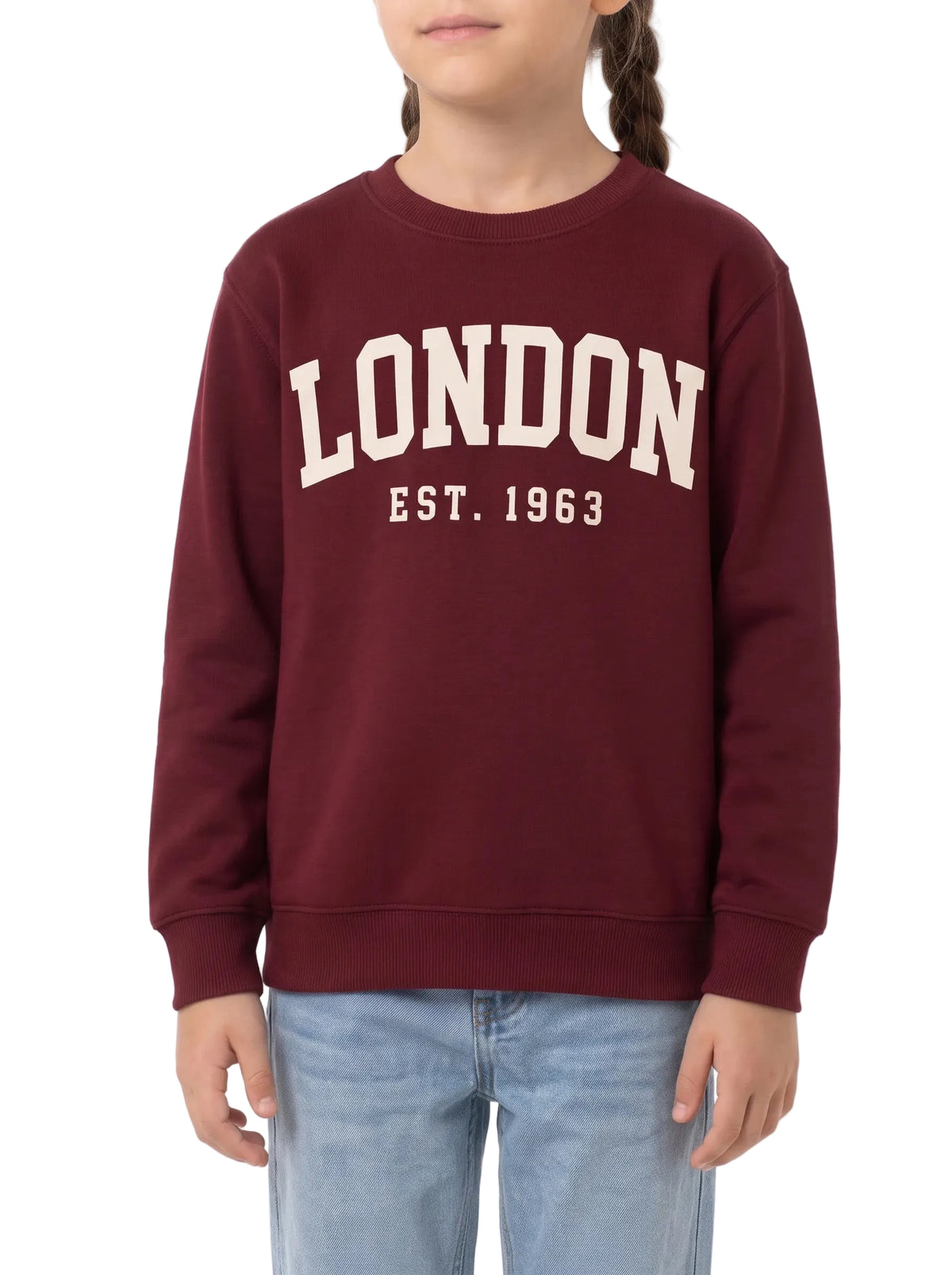 Girls' oversized printed crewneck sweatshirt maroon - TREE
