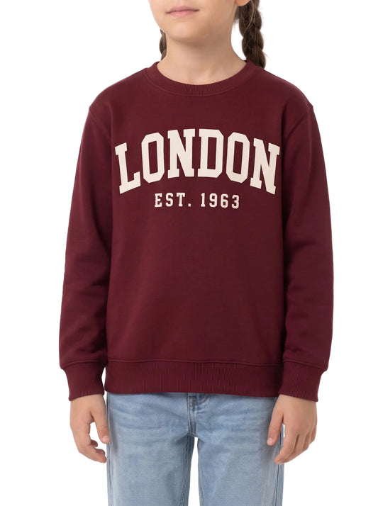 Girls' oversized printed crewneck sweatshirt maroon - TREE