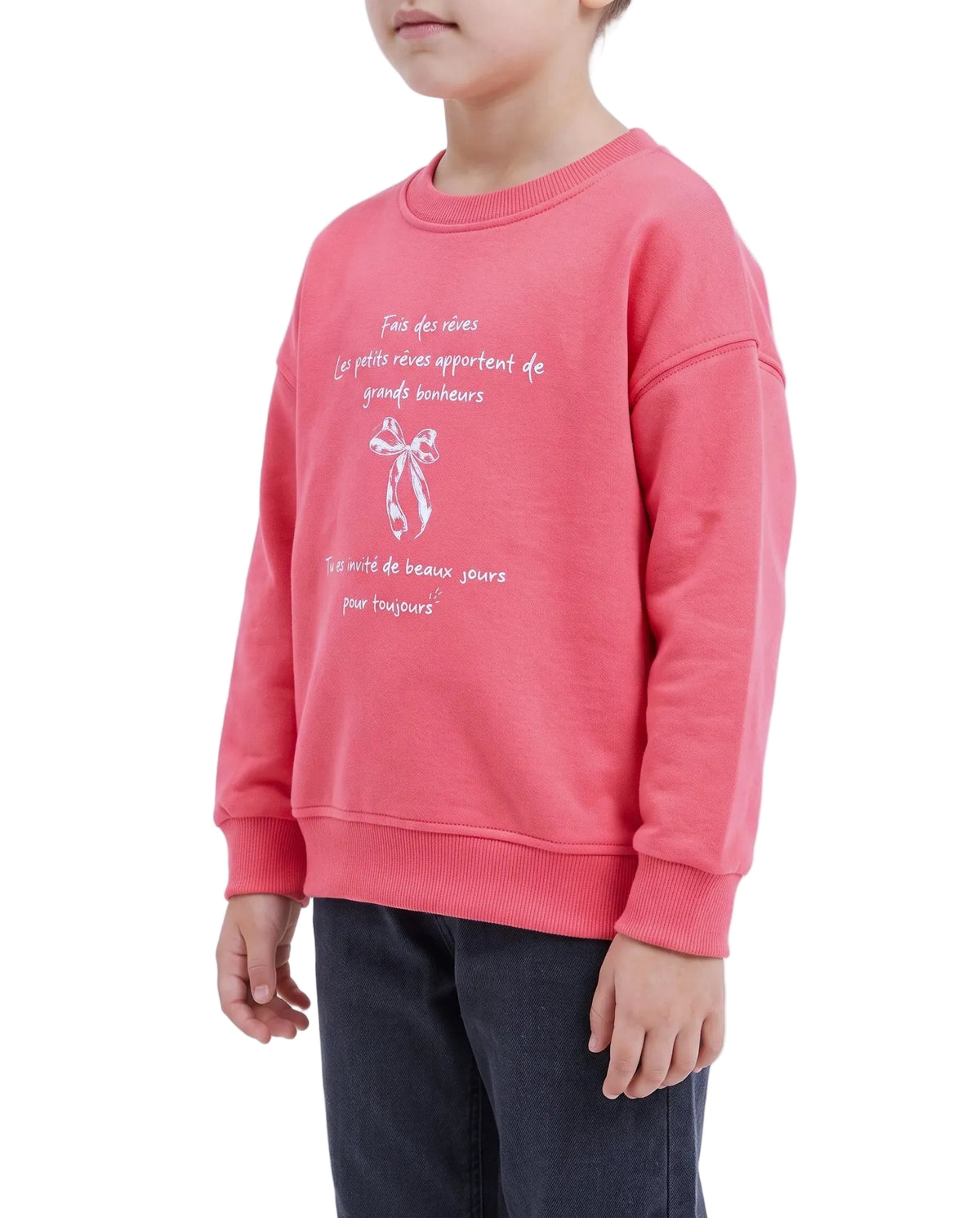 Girls' oversized printed sweatshirt pink - TREE