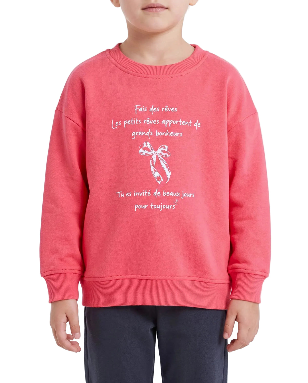 Girls' oversized printed sweatshirt pink - TREE
