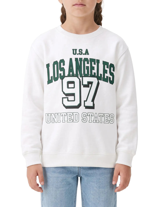 Girls' oversized printed crewneck sweatshirt white - TREE
