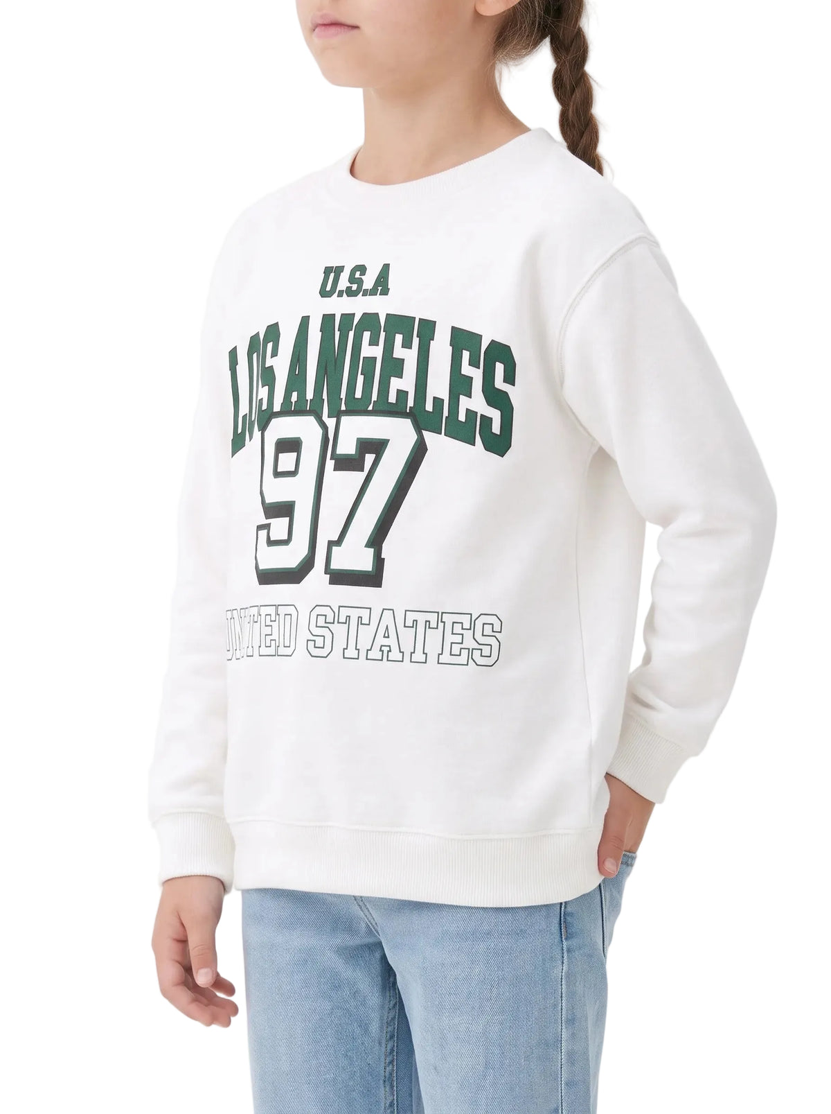Girls' oversized printed crewneck sweatshirt white - TREE