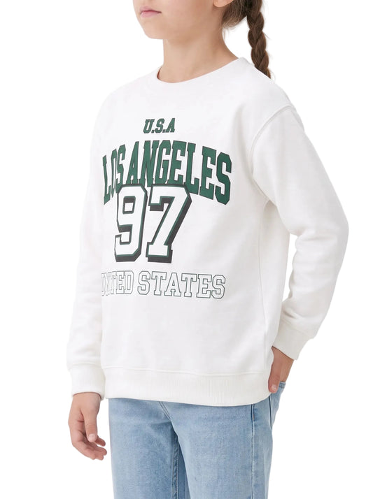 Girls' oversized printed crewneck sweatshirt white - TREE