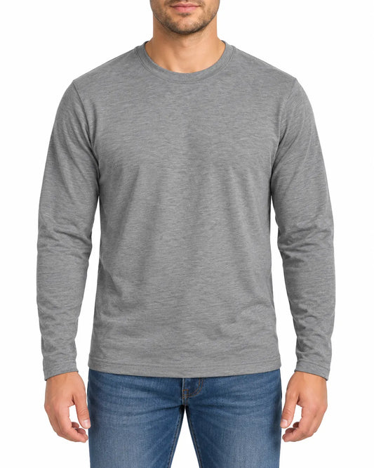 Men's basic gray long sleeve T-shirt with crew neckline