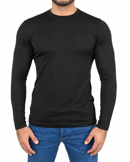 Men's basic black long sleeve T-shirt with crew neck
