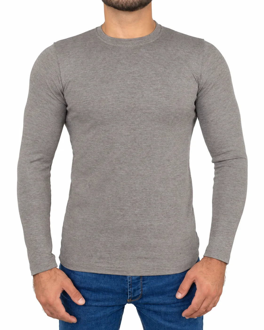 Men's basic olive long sleeve T-shirt with crew neckline