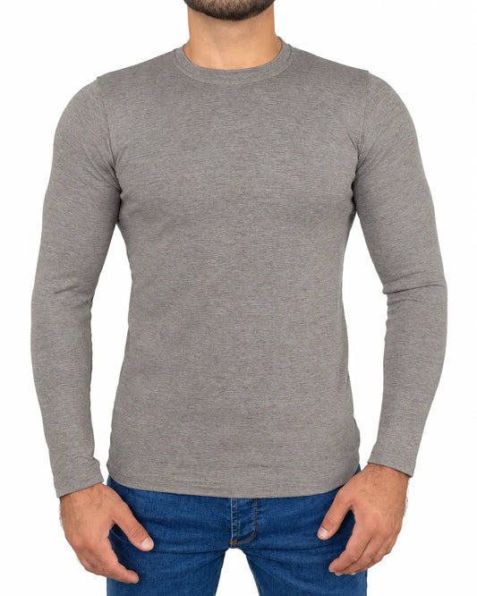 Men's basic olive long sleeve T-shirt with crew neckline