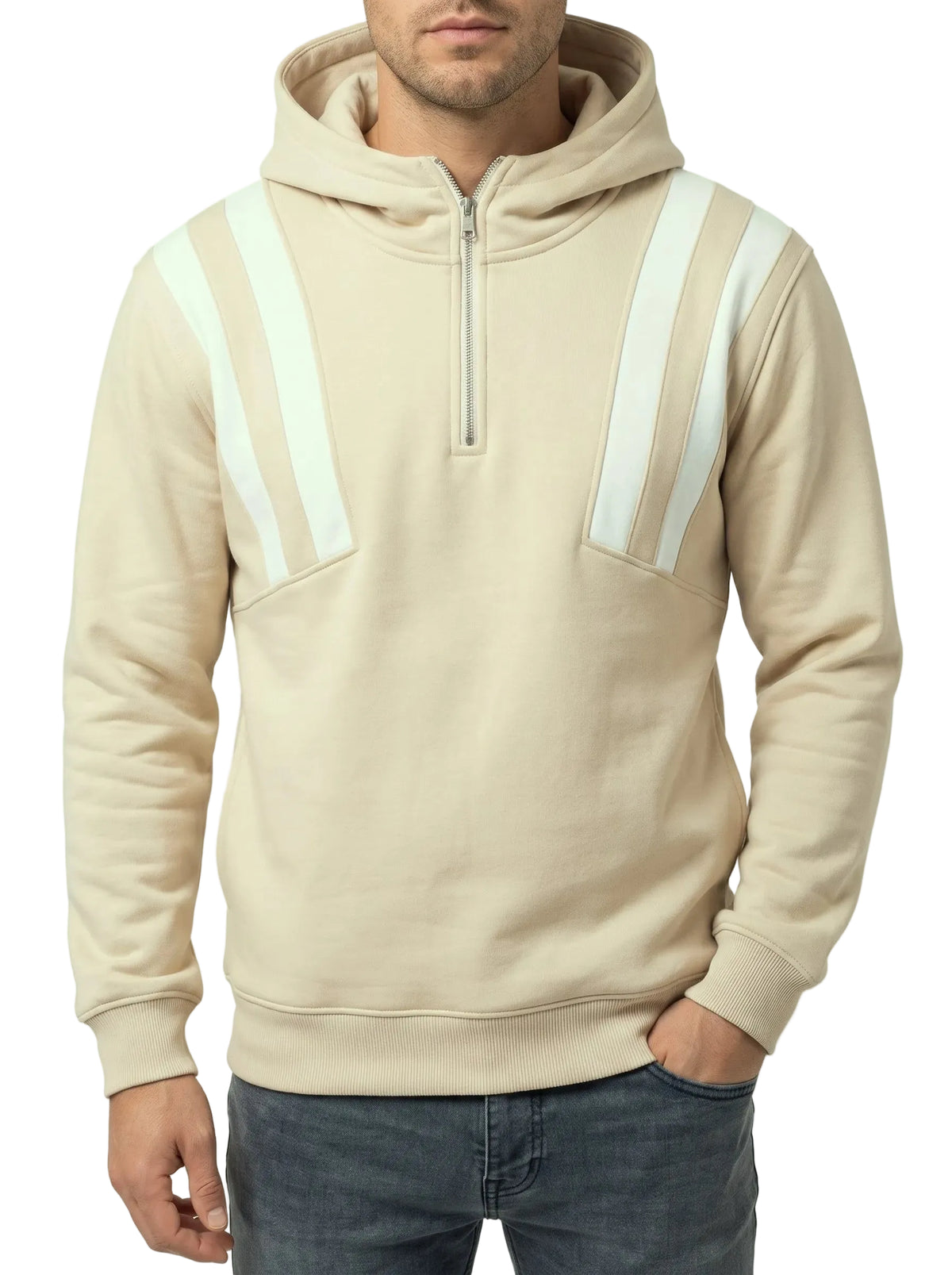Men's half-zip contrast stripe hoodie - TREE