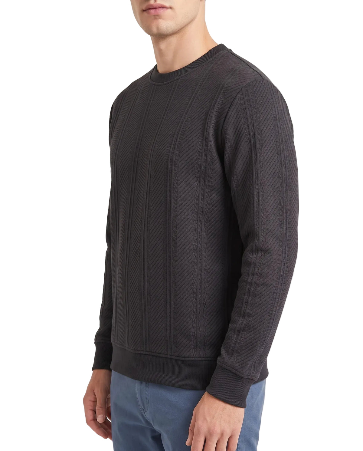 Men's fashion textured crewneck sweatshirt black - TREE