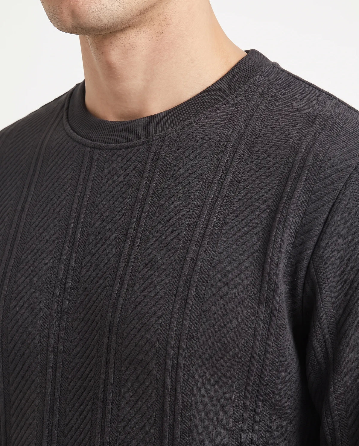 Men's fashion textured crewneck sweatshirt black - TREE