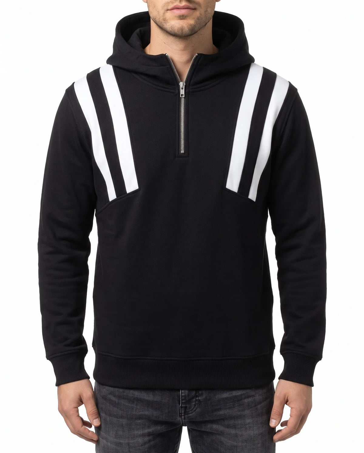 Men's half-zip contrast stripe hoodie - TREE