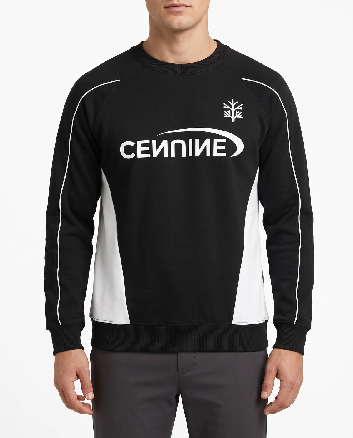 Men's printed cut-and-sew sweatshirt black and white - TREE