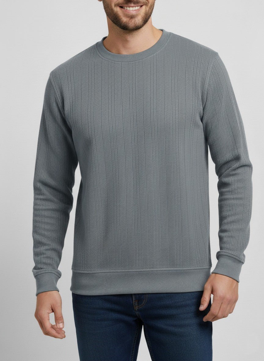 سويت شيرت رجالي رمادي برقبة دائرية من القطن 100% 