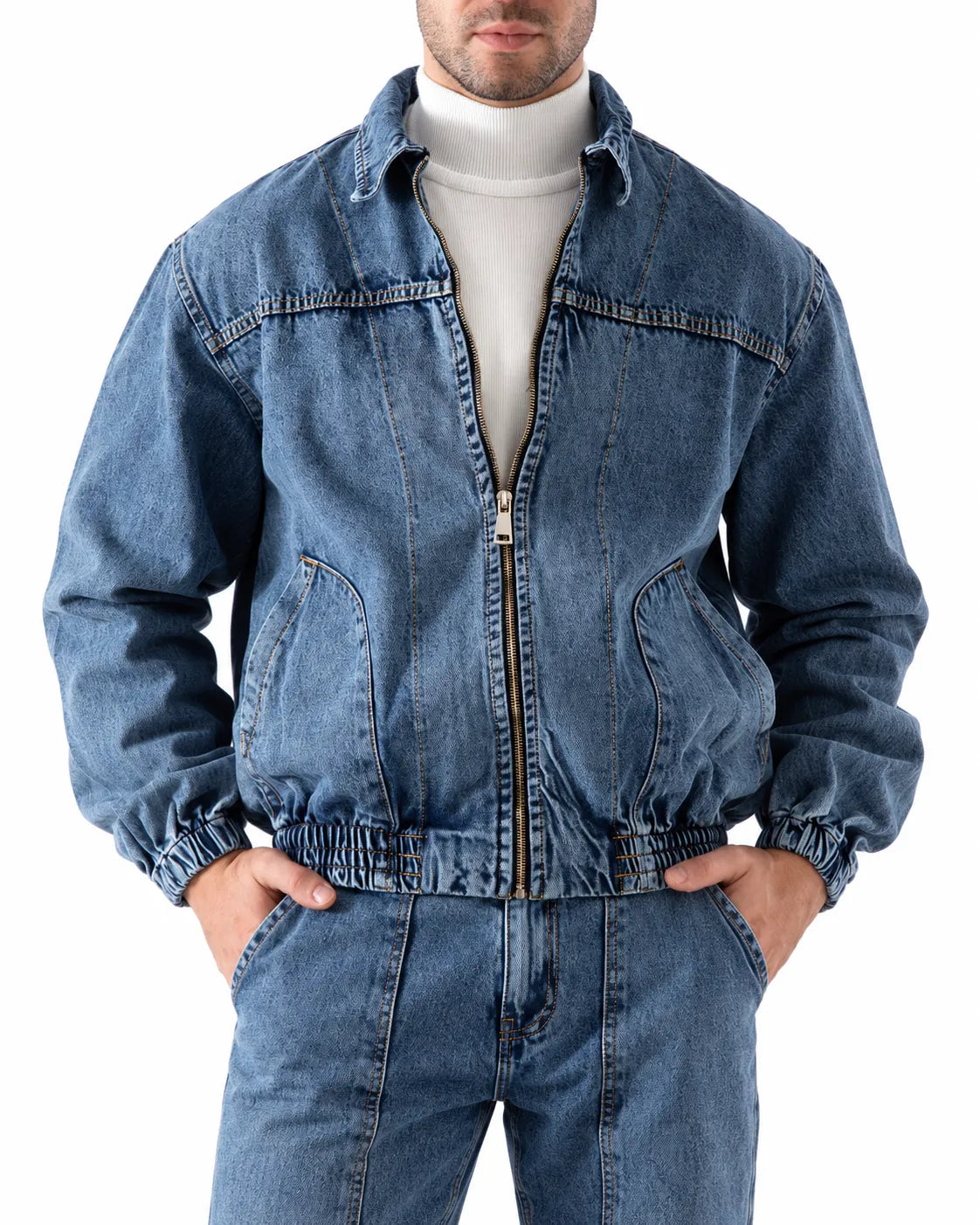 Men's denim jacket with full front zipper