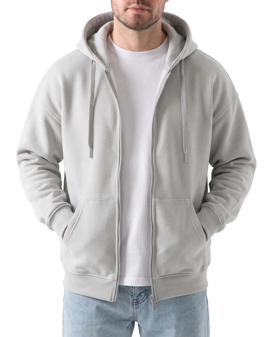 Men's basic oversized zip hoodie light grey - TREE