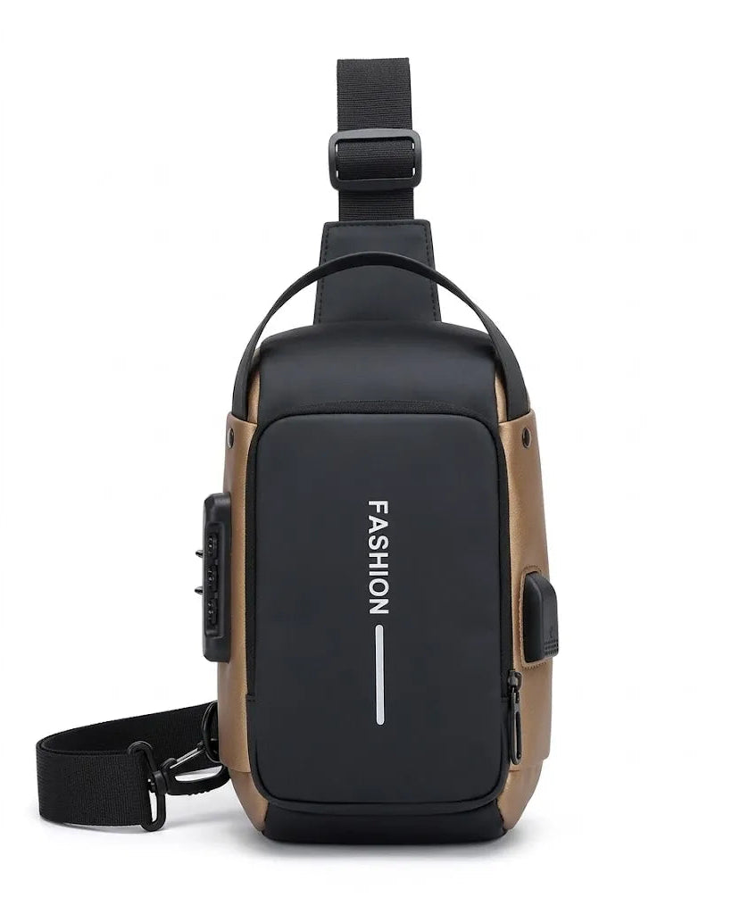 Men's waterproof anti-theft sling bag with USB port and password lock