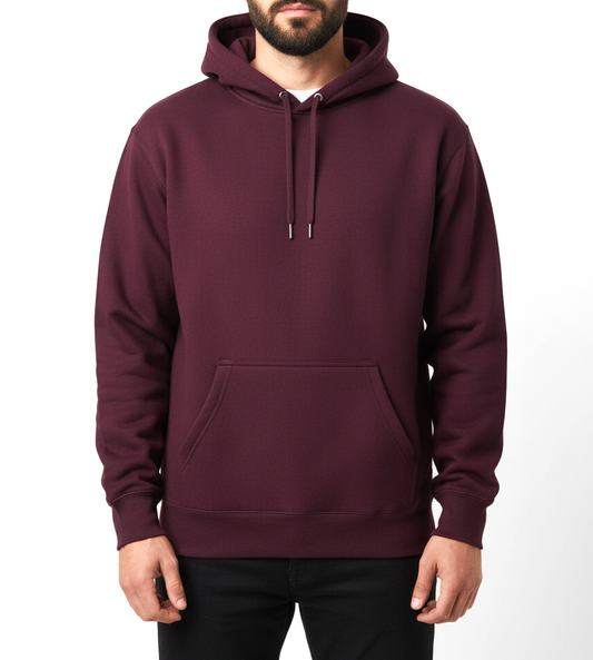 Men’s  Plain Hoodie Sweatshirt - burgundy