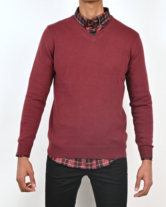 بلوفر رجالي قطن سادة V-Neck