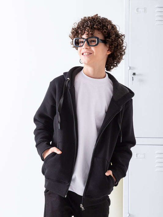 Boy's SweatShirt Jacket Milton Heavy lined - Black