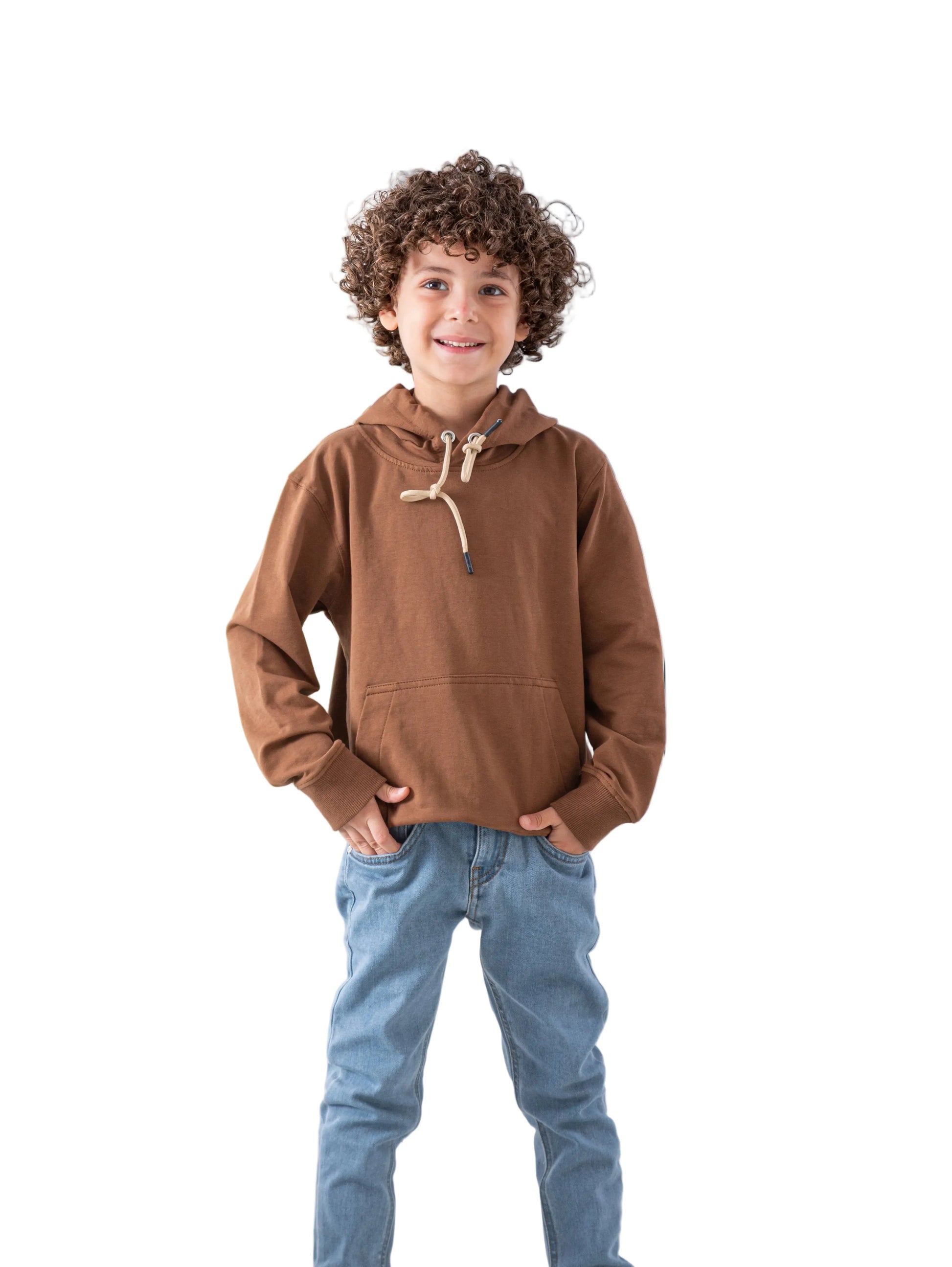 Boys' brown casual hoodie with front pocket from TREE