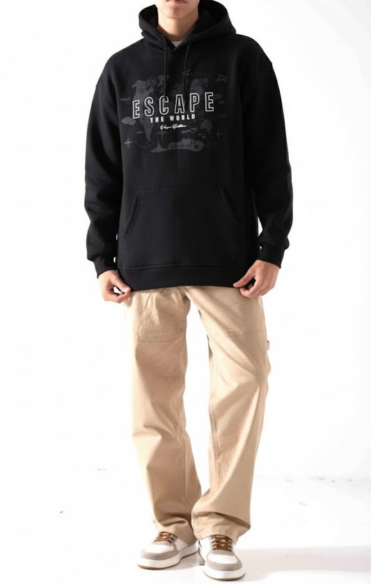 Men's Printed Oversized Hoodie Sweatshirt - Winter Cotton - Black