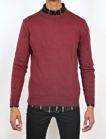 Men's pullover Basic Round Neck - burgundy